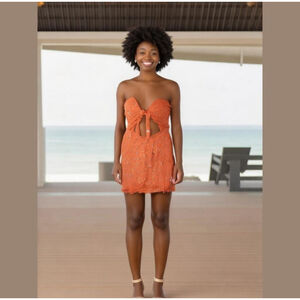 Skylar + Madison Coral Floral Strapless Mini Dress S